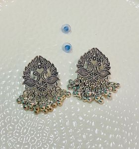 Silver Tone Peacock Jhumka Earrings