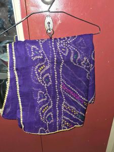 Purple Bandhej Saree With Golden Border
