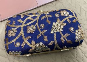 New Embroidered Blue Clutch For Sale