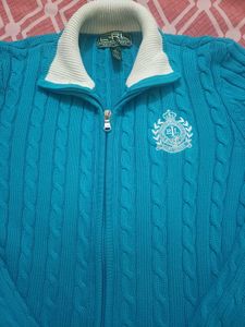 🫠🔥Ralph Lauren Blue Cable Knit Zip Up Sweater