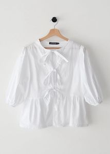 White Tie-Front Peplum Top