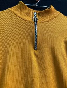 Mustard Zip-Up Mock Neck Top