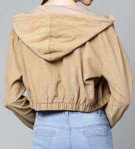 Solid Corduroy Cropped Bomber Jacket