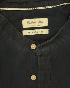 Navy Blue Mandarin Collar Shirt