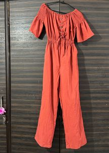 Rust Off-Shoulder Jumpsuit