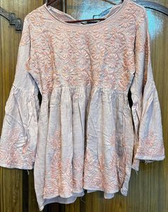 CHIKANKARI Embroidered Pink Top