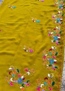 Mustard Yellow Georgette Saree hend work