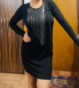 Michael Kors Black Rhinestone Fringe Dress