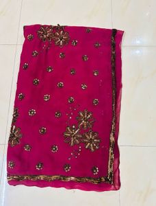 Elegant Burgundy Saree With Copper Work