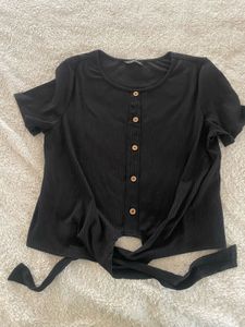 Cute Black Tie-Front Top