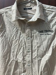 Men’s Beige “Time Tested Future Blessed” Button-Up