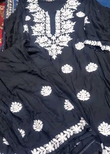 Black &amp; White Embroidered Kurta Set