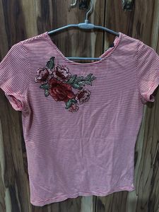 Striped Floral Embroidered Tee