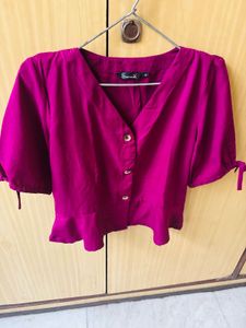Magenta Ruffle Hem Blouse
