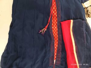 Xl Blue Embroidered Georgette Gown&amp; Dupat