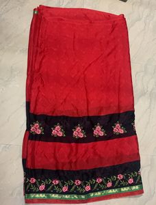 Beautiful Red With Black Colour Saree
