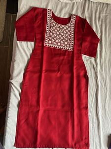 Red Embroidered Kurta Set