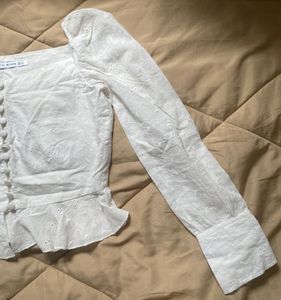 White Eyelet Embroidered Long Sleeve Top