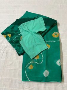 Green Bandhani Saree with Blouse