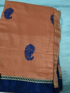 Orange With Blouse Border Saree