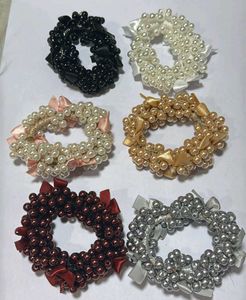 Pearl Bead Bow Hair Ties
