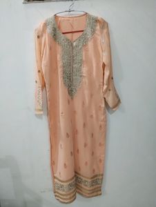 Peach Coloured Fancy Suit with Trousers & Dupatta