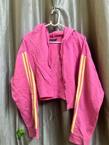 Yellow Stripped pink Cropped Hoodie