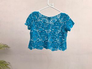 Blue Lace Cap Sleeve Top