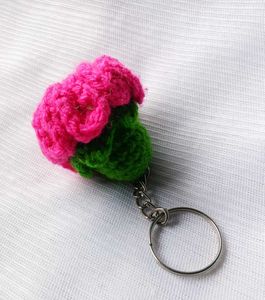 Pink Crochet Flower Keychain
