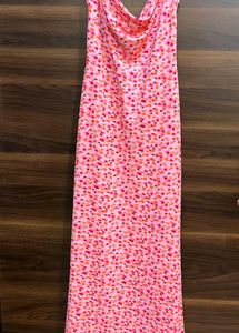 Pink Flower Print Maxi Dress
