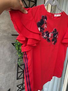 Red Floral Ruffle Sleeve Top