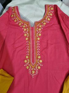 Pink &amp; Yellow Kurta Set With Duppata