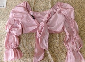 Pink Tie-Front Crop Top