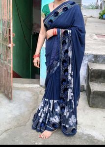 Floral Navy Blue Saree