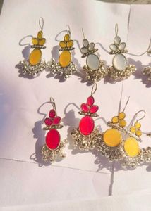 Oxidised Earrings Multicolour Stone Pack Of 6