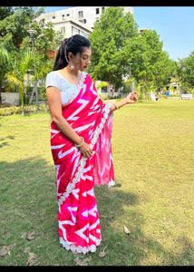 Silk Saree With Ready Made White Sequence Blouse