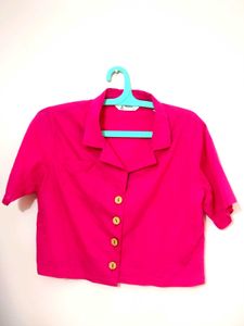 Pink Cropped Button-Down Top