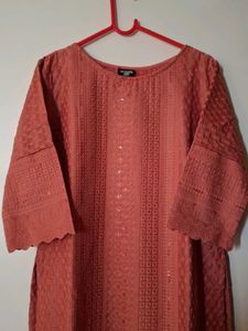 Elegant Peach Embroidered Kurti