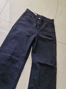 Wide Leg Black Denim Jeans