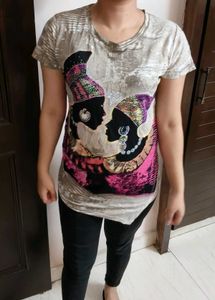 Picknmix Women Girl Print Embellished Casual Top