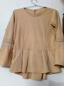 Peach Top with Lace Sleeves