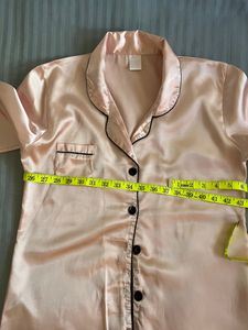 Baby Pink Satin Full-Slevees Night Shirt