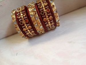 Elegant Maroon &amp; Gold Bangles