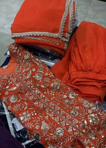 Orange Embroidered Kurta Set