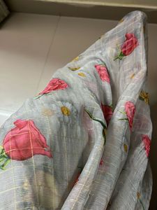 flowers print off silver saree with blouse