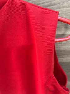 Red Mock Neck Sleeveless Top