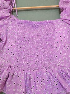 Zara Lilac Peplum Puff Sleeve Top