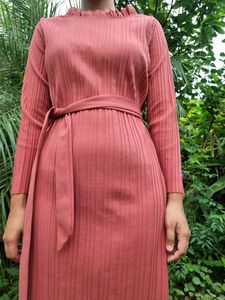 Belted Ruffle Neck Midi Dress (Offer For 2days)