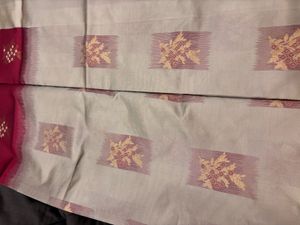 🆕 Ivory Red Silk Saree