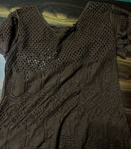 Brown Crochet Knit Top